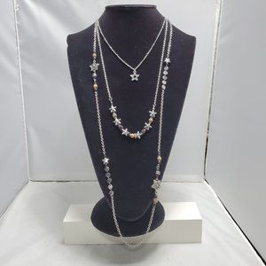 Ruff Hewn silver star triple layer necklace with charms